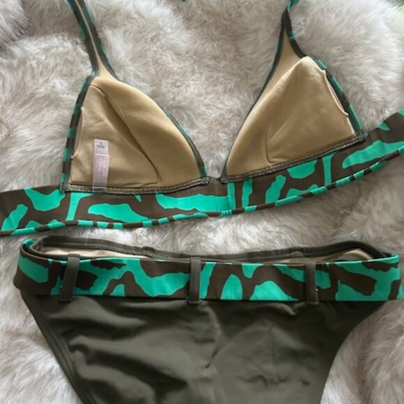 Victoria's Secret Zebra Green 2 Piece Bikini Bathing Suit Top-Small; Bottom-Med. - Picture 2 of 3